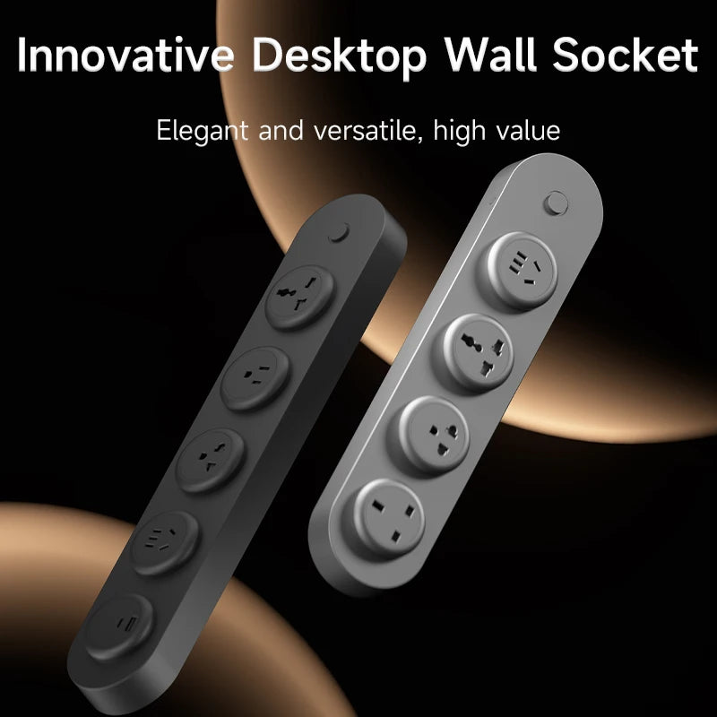 Innovative desktop wall socket with multiple sockets on a dark background